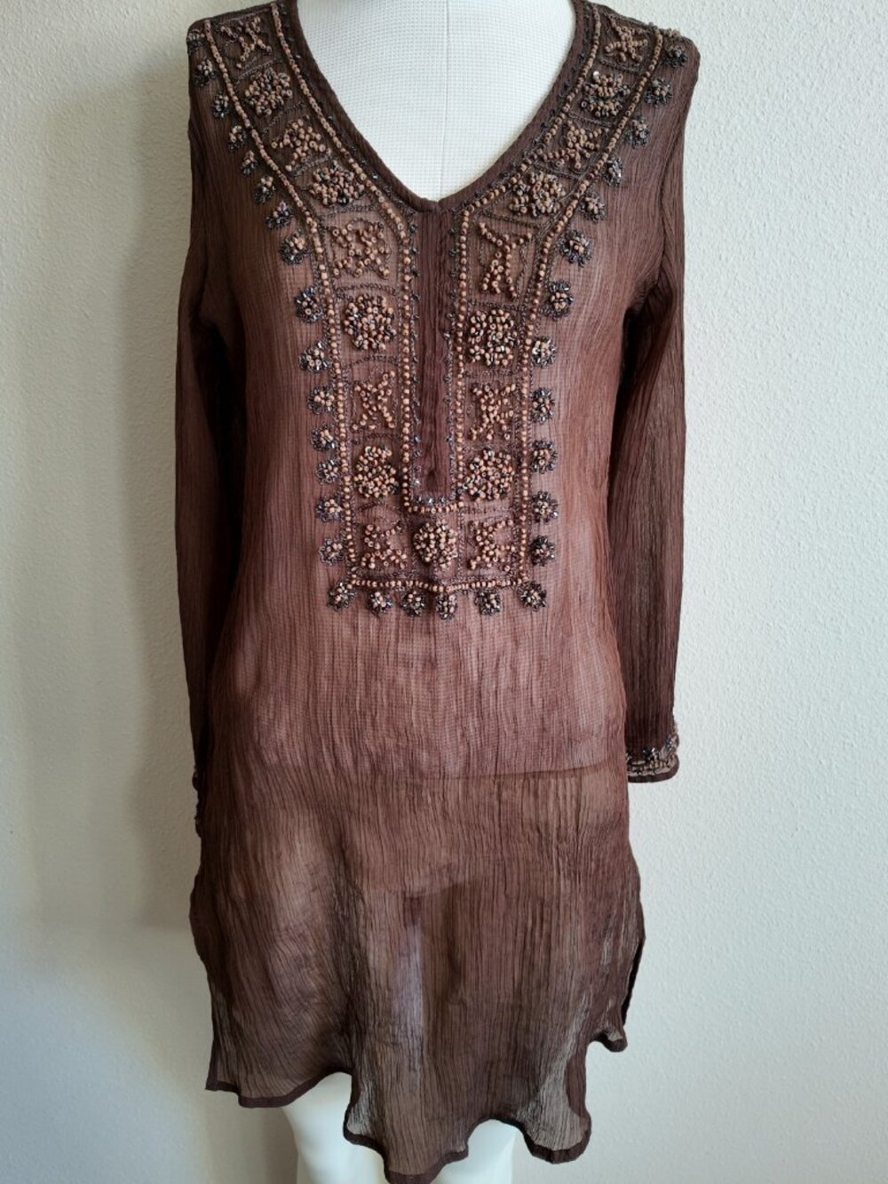 BOHO top beaded long sleeve cover up size medium